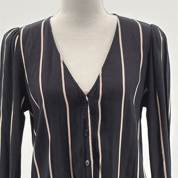 Reformation Annalise Sinatra Stripe Blouse in Black & Ivory - Size Medium - Picture 3 of 8